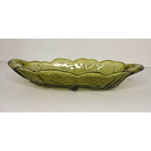 Vintage Relish Dish Indiana Glass Co. LILY PONS Green Glass‎ 9.5" Oblong